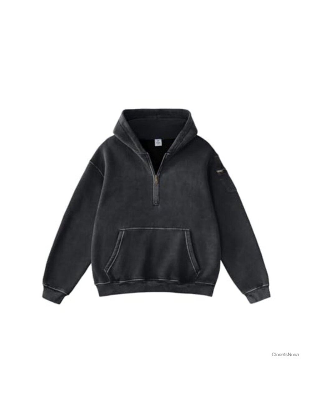 Oversized Washed Quarter Zip Hoodie Loose Fit Pullover Sweatshirt Pockets